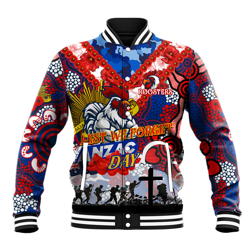 Personalised Roosters ANZAC Day Baseball Jacket Aboriginal Rising Sun