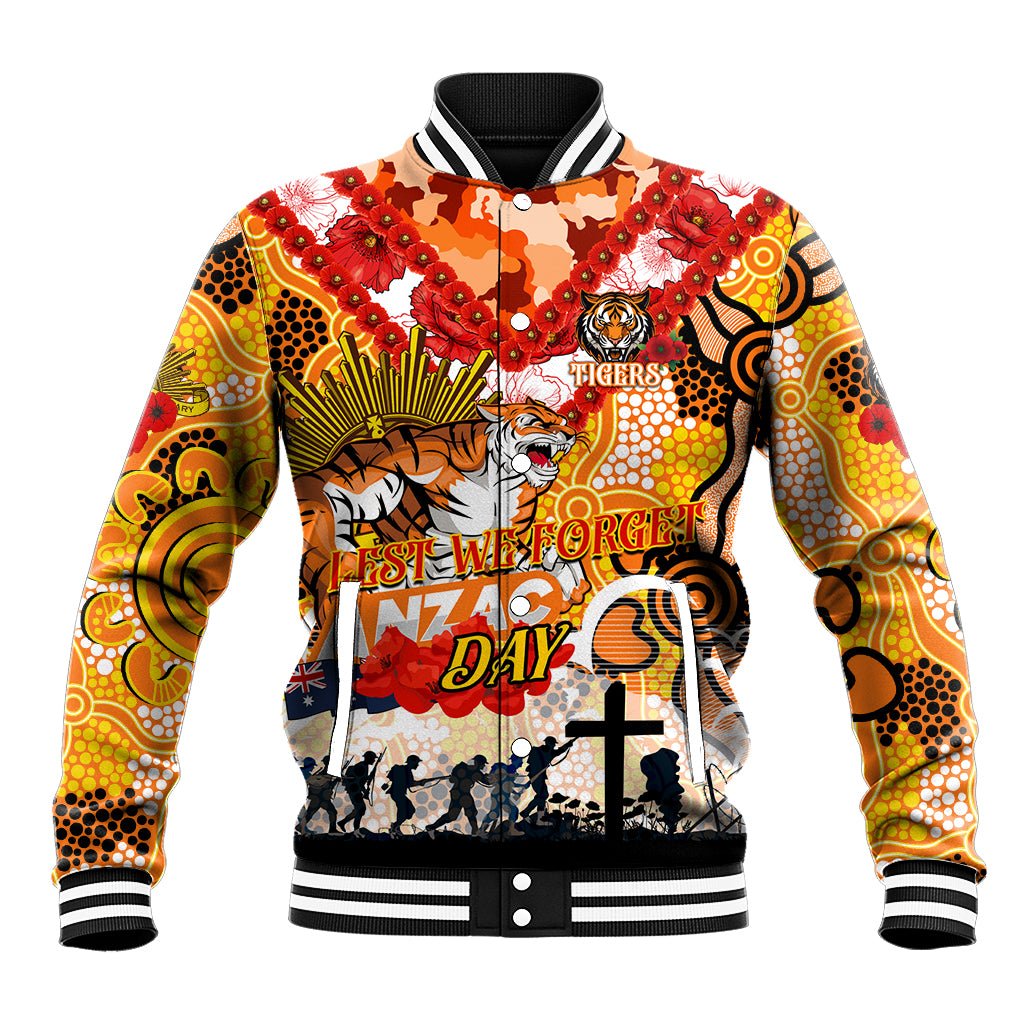 Personalised Tigers ANZAC Day Baseball Jacket Aboriginal Rising Sun