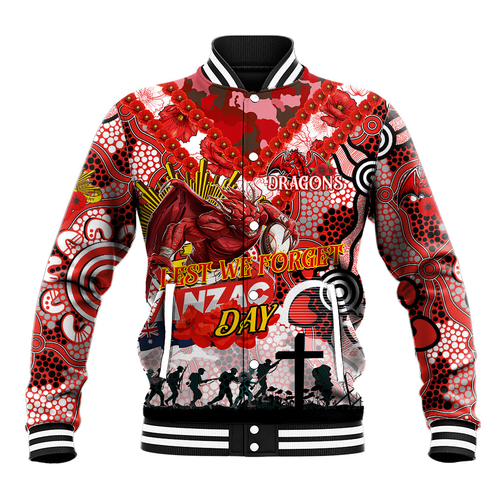 Personalised Dragons ANZAC Day Baseball Jacket Aboriginal Rising Sun