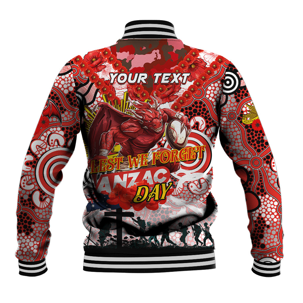 Personalised Dragons ANZAC Day Baseball Jacket Aboriginal Rising Sun