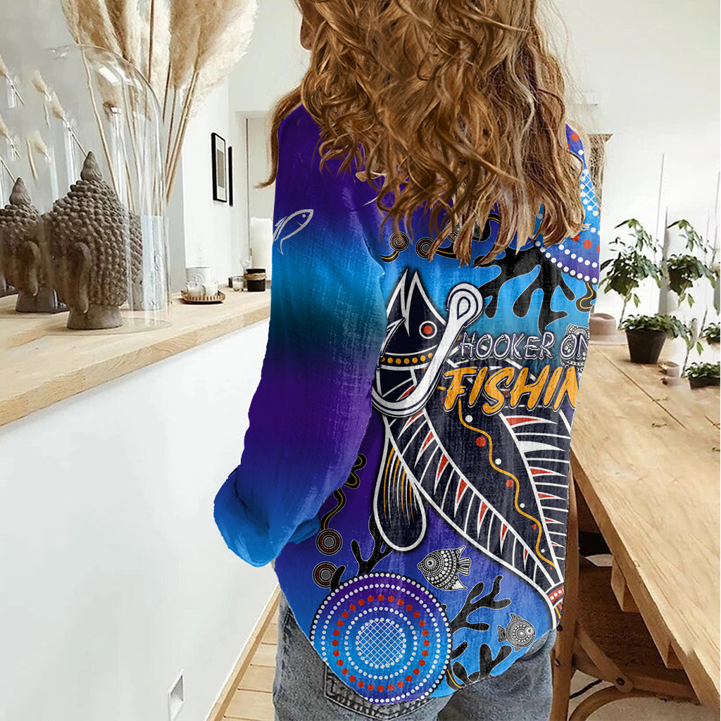 australia-fishing-women-casual-shirt-hooked-on-fishing-with-aboriginal-patterns