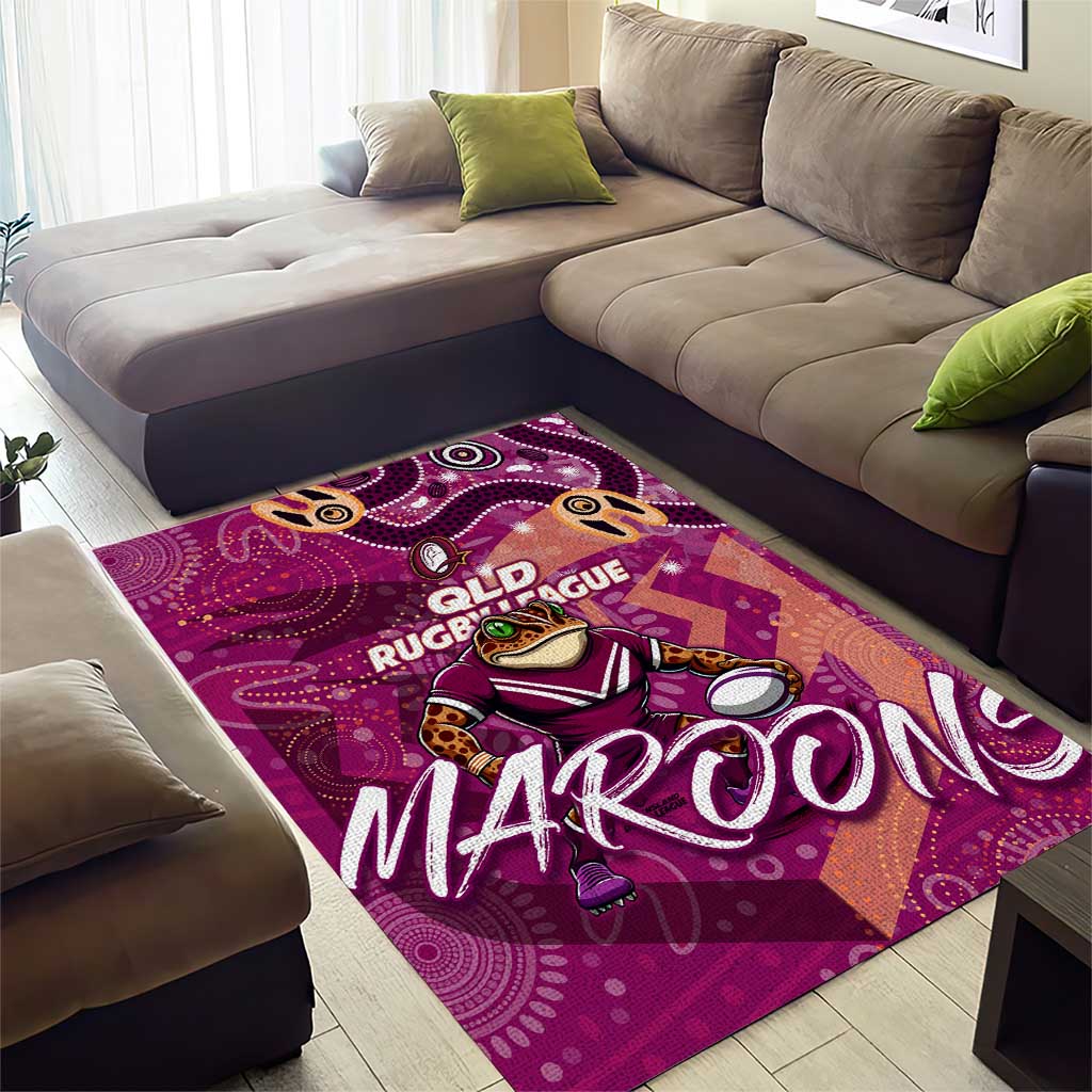 Personalized QLD Rugby League Area Rug Maroons Aboriginal Art