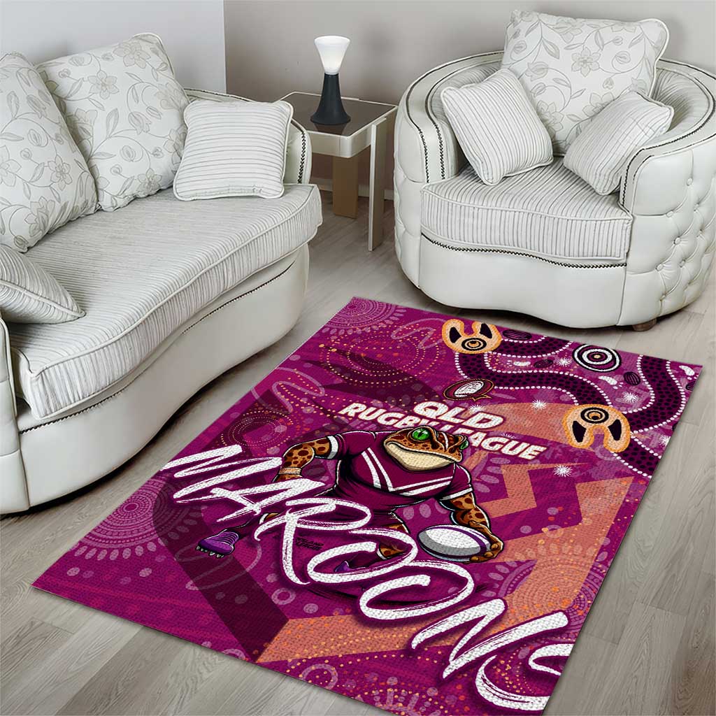 Personalized QLD Rugby League Area Rug Maroons Aboriginal Art