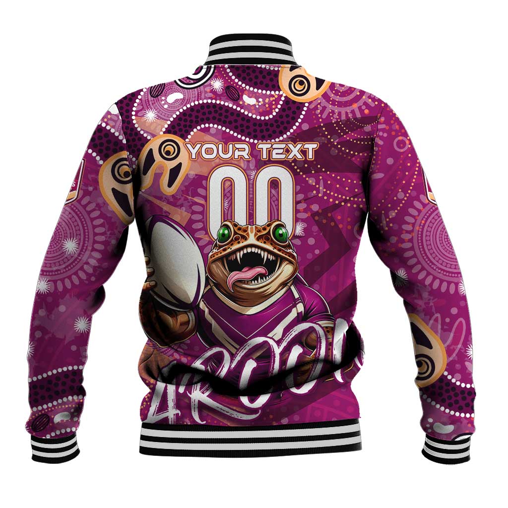 Personalized QLD Rugby League Baseball Jacket Maroons Aboriginal Art