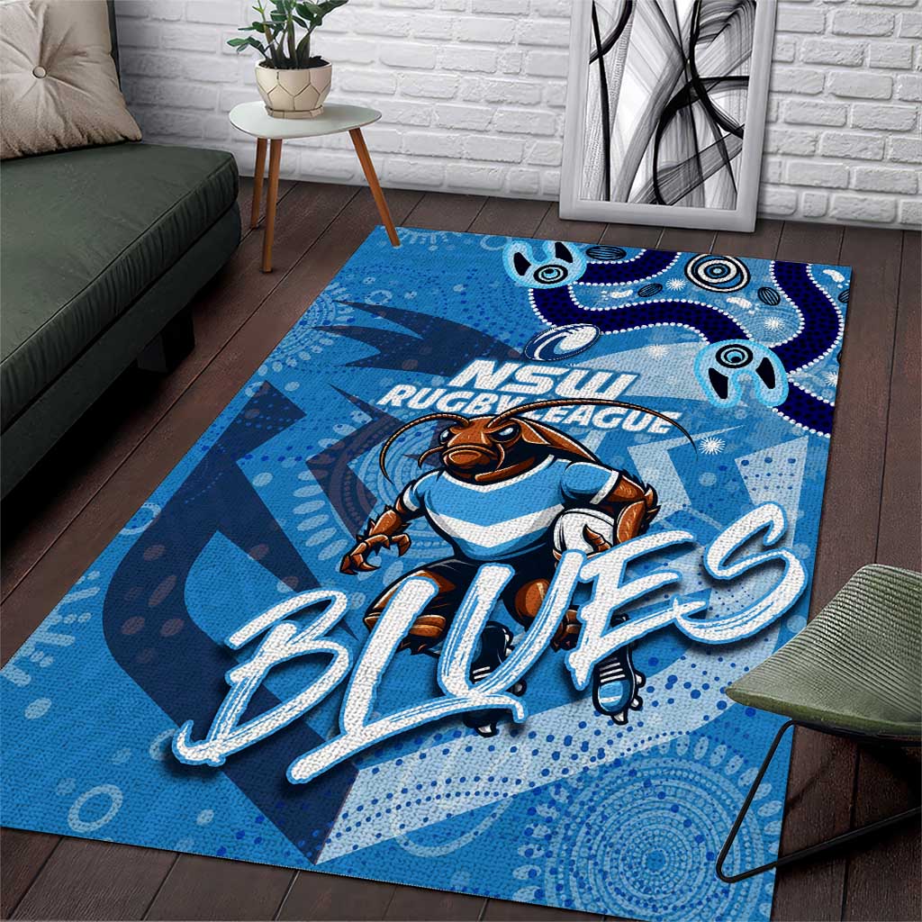 Personalized NSW Rugby League Area Rug Blues Mascot Indigenous