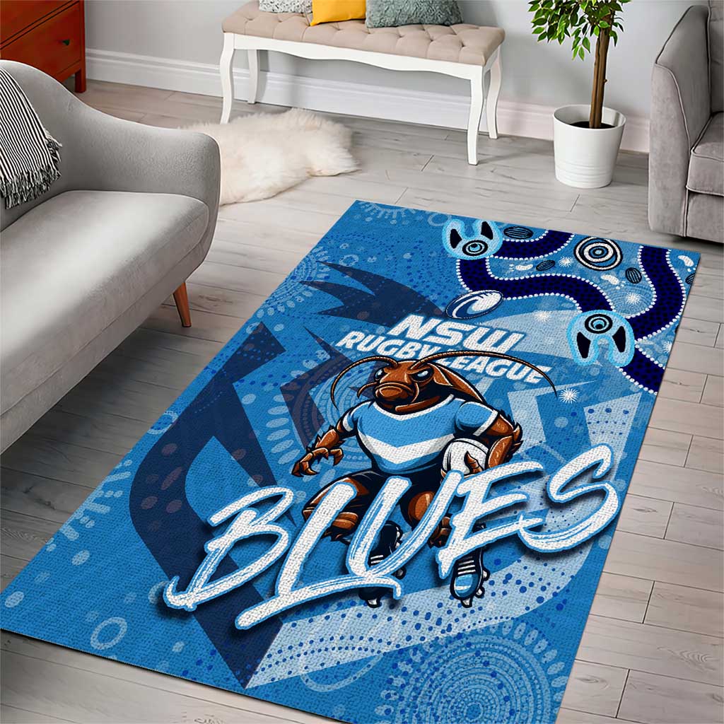 Personalized NSW Rugby League Area Rug Blues Mascot Indigenous