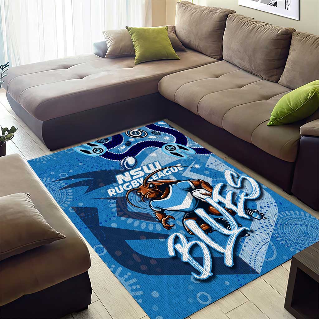 Personalized NSW Rugby League Area Rug Blues Mascot Indigenous