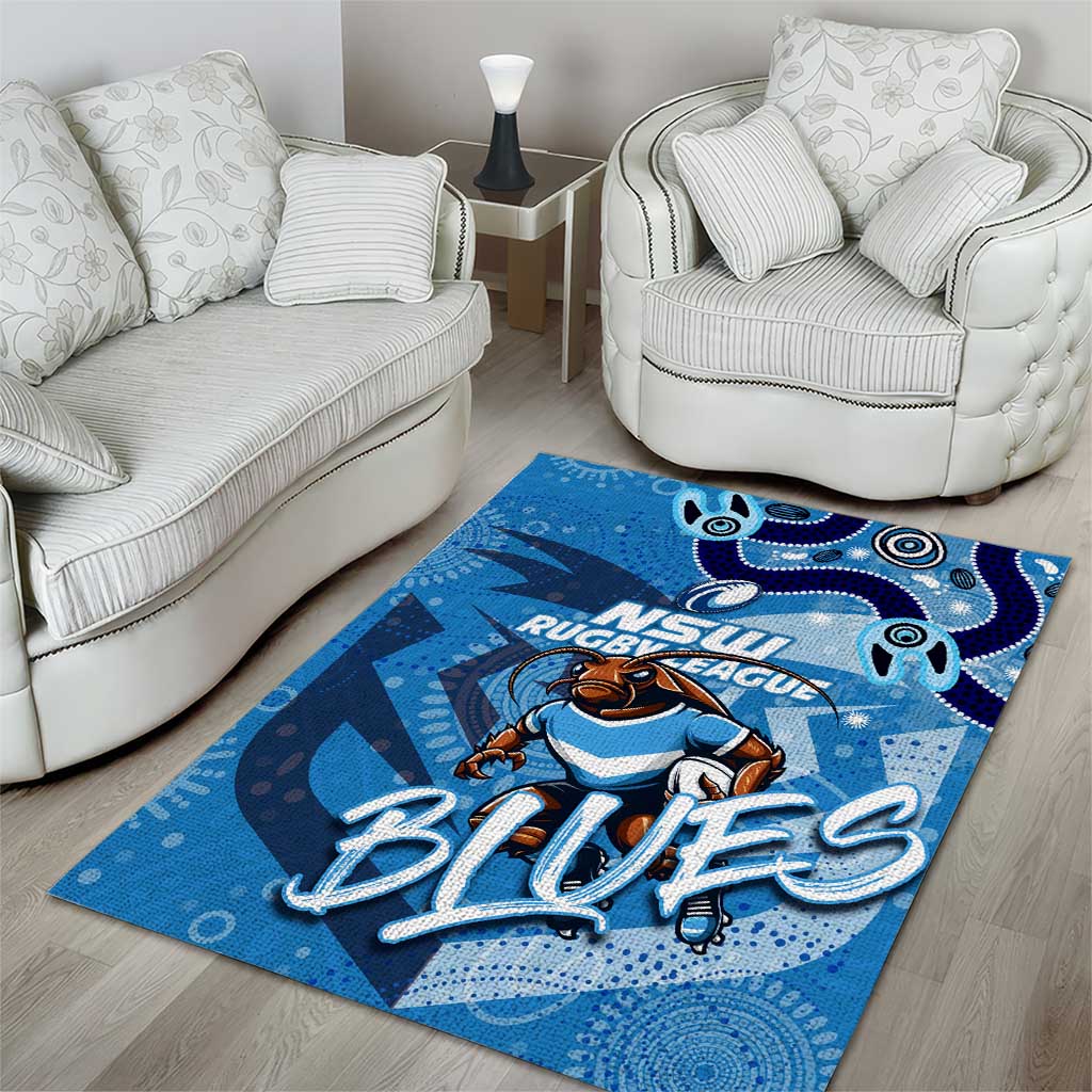 Personalized NSW Rugby League Area Rug Blues Mascot Indigenous