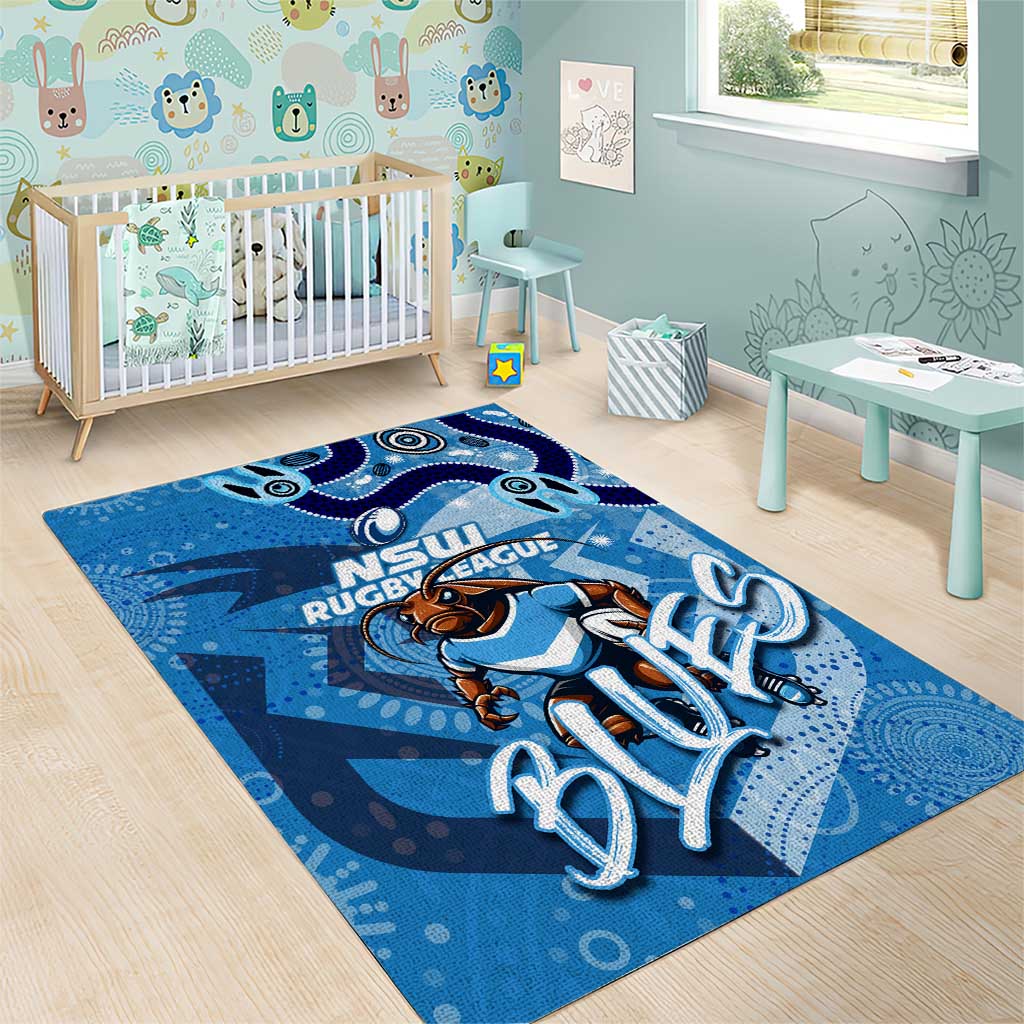 Personalized NSW Rugby League Area Rug Blues Mascot Indigenous