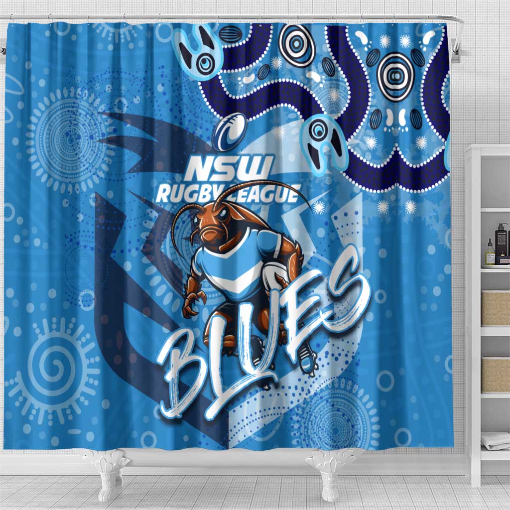 Personalized NSW Rugby League Shower Curtain Blues Mascot Indigenous