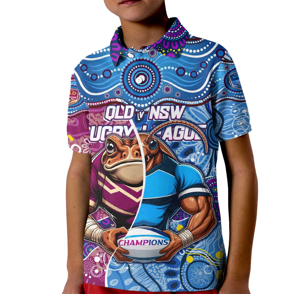 Custom Blues Cockroaches And Maroons Cane Toads Kid Polo Shirt State of Origin Aboriginal