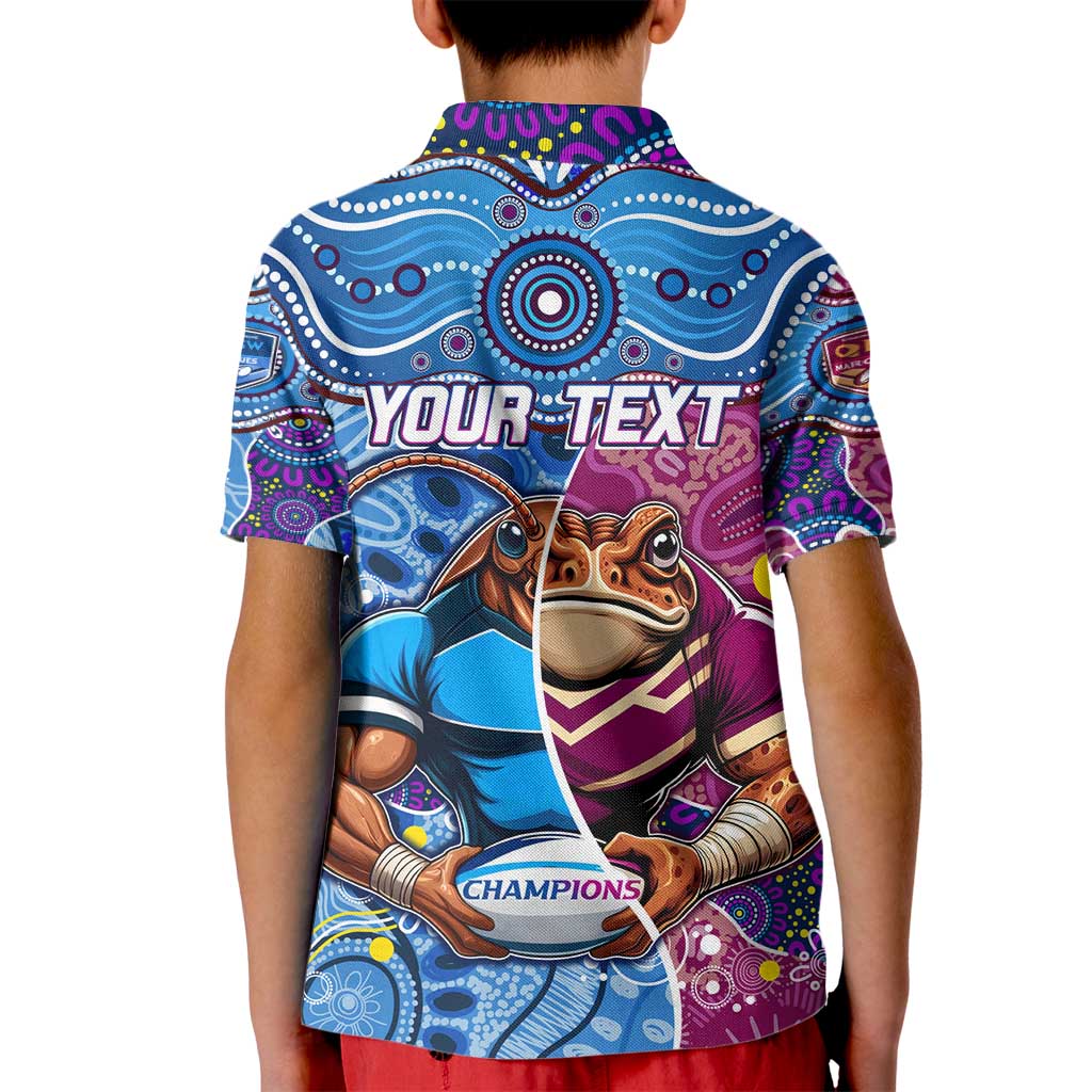 Custom Blues Cockroaches And Maroons Cane Toads Kid Polo Shirt State of Origin Aboriginal