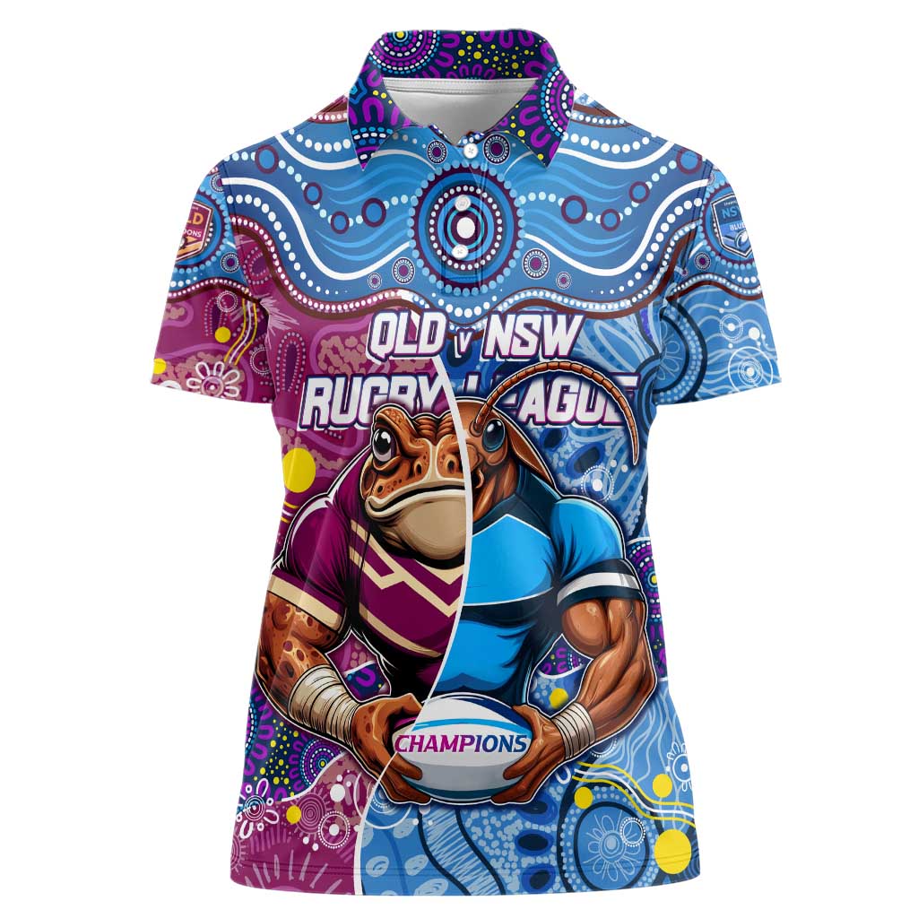 Custom Blues Cockroaches And Maroons Cane Toads Women Polo Shirt State of Origin Aboriginal