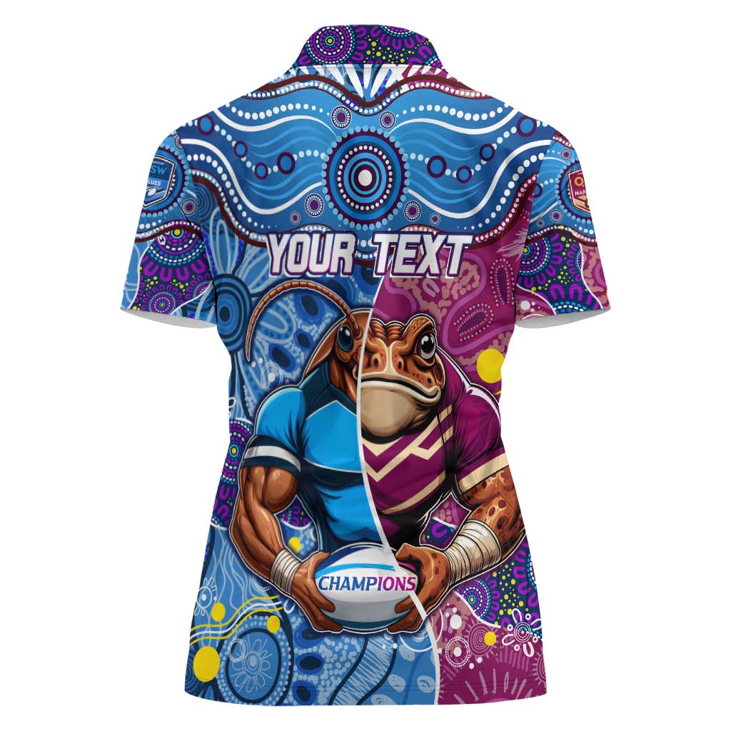 Custom Blues Cockroaches And Maroons Cane Toads Women Polo Shirt State of Origin Aboriginal