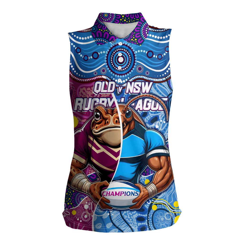 Custom Blues Cockroaches And Maroons Cane Toads Women Sleeveless Polo Shirt State of Origin Aboriginal