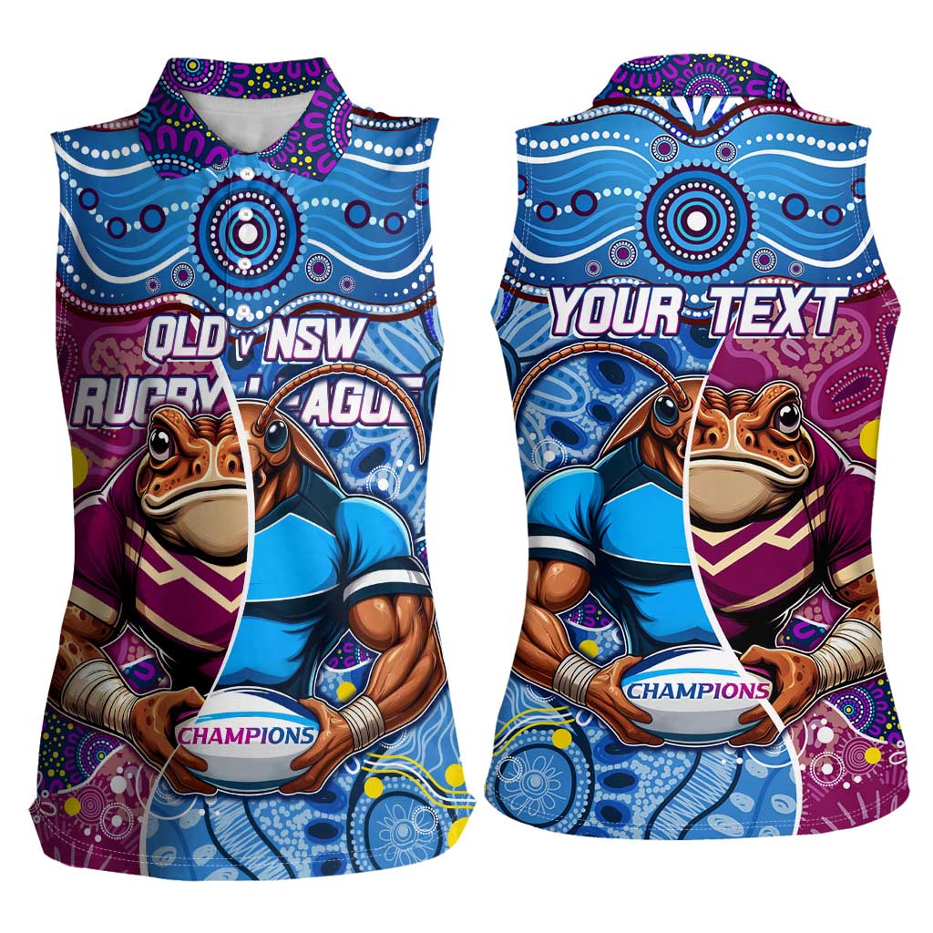 Custom Blues Cockroaches And Maroons Cane Toads Women Sleeveless Polo Shirt State of Origin Aboriginal