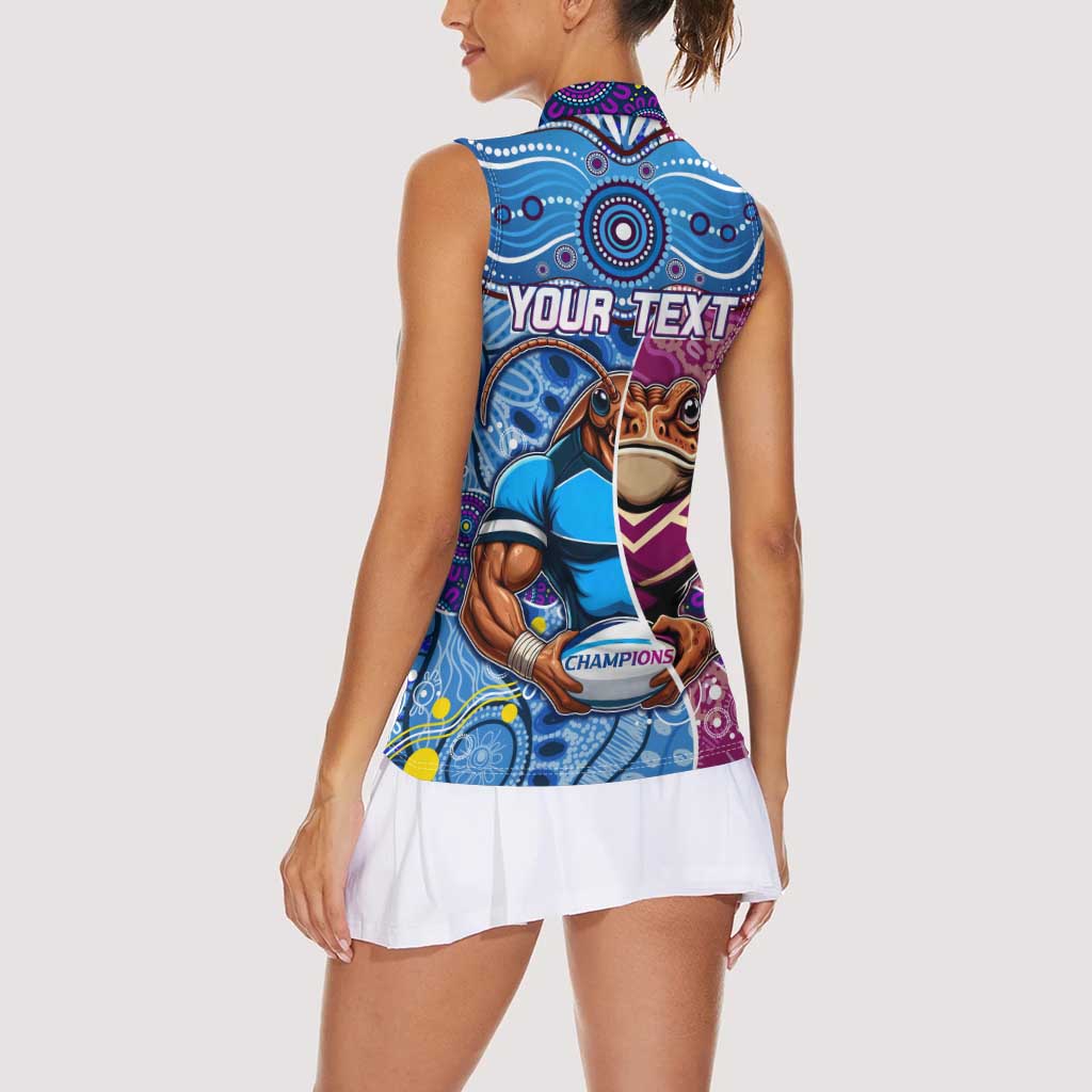 Custom Blues Cockroaches And Maroons Cane Toads Women Sleeveless Polo Shirt State of Origin Aboriginal