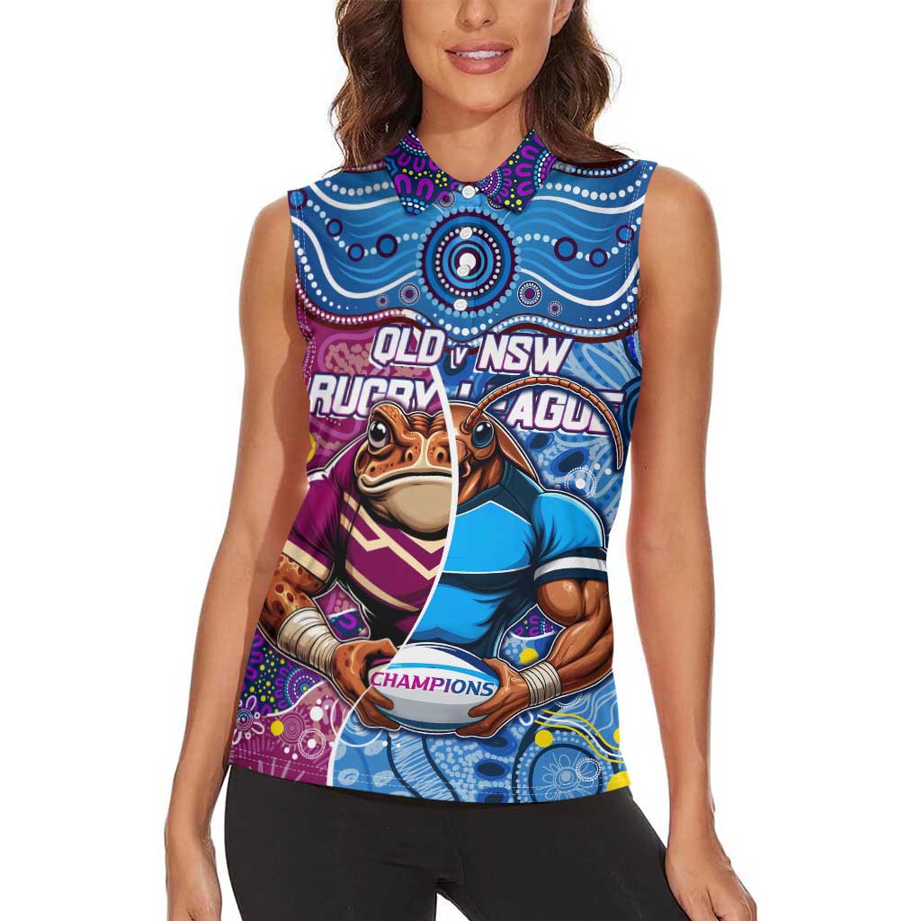 Custom Blues Cockroaches And Maroons Cane Toads Women Sleeveless Polo Shirt State of Origin Aboriginal