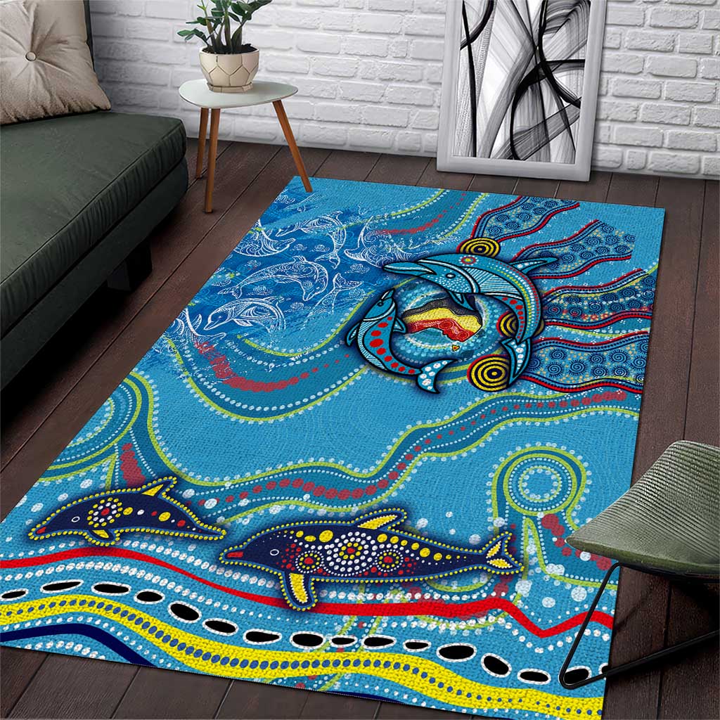 Dolphins Aboriginal Art Map Flag Australia Area Rug