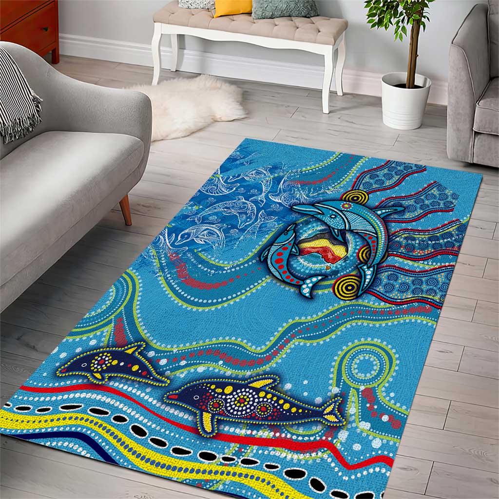 Dolphins Aboriginal Art Map Flag Australia Area Rug