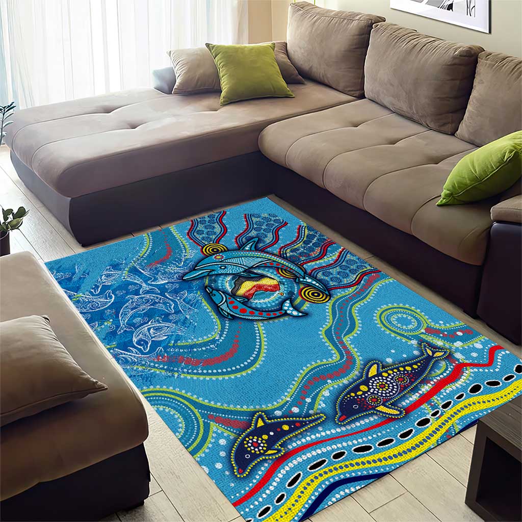 Dolphins Aboriginal Art Map Flag Australia Area Rug