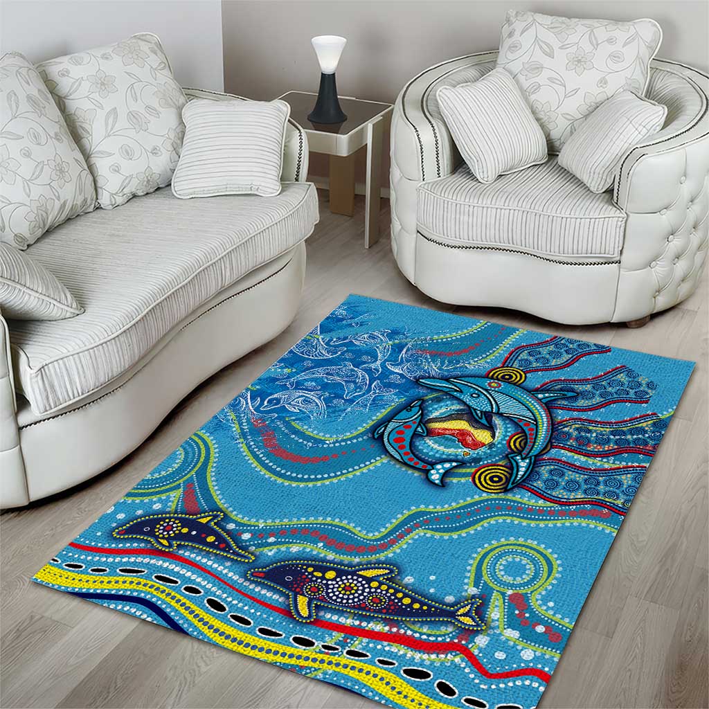 Dolphins Aboriginal Art Map Flag Australia Area Rug