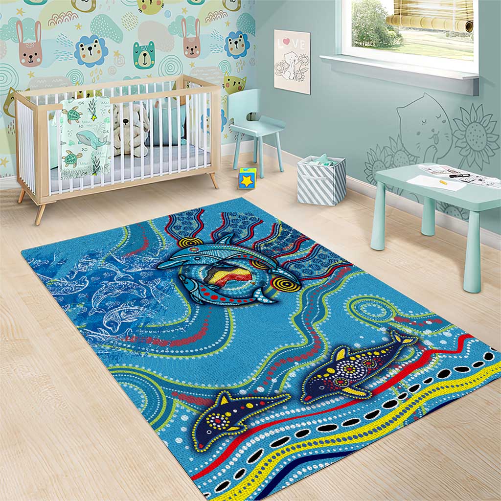 Dolphins Aboriginal Art Map Flag Australia Area Rug