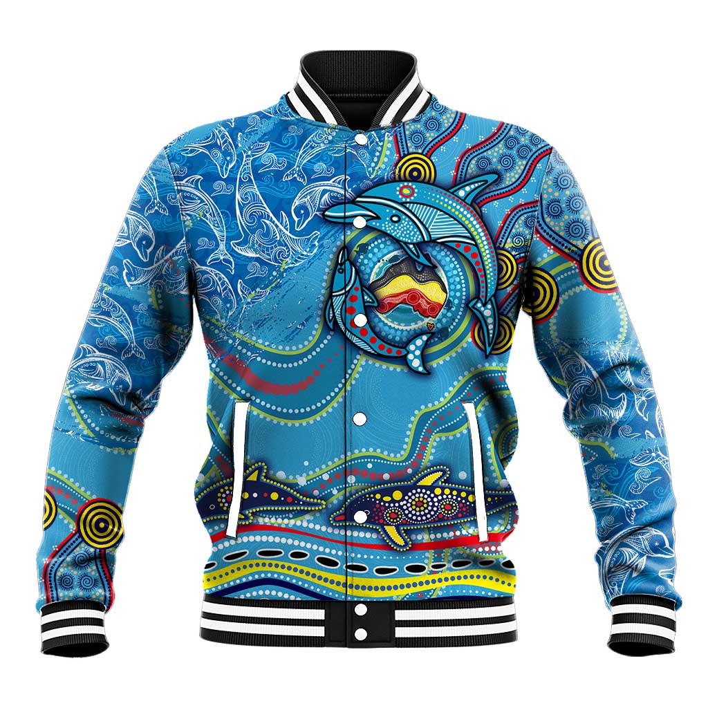 Dolphins Aboriginal Art Map Flag Australia Baseball Jacket