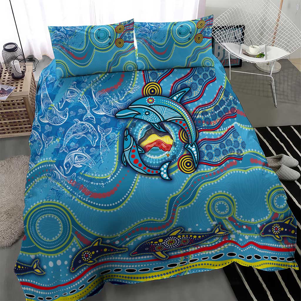 Dolphins Aboriginal Art Map Flag Australia Bedding Set