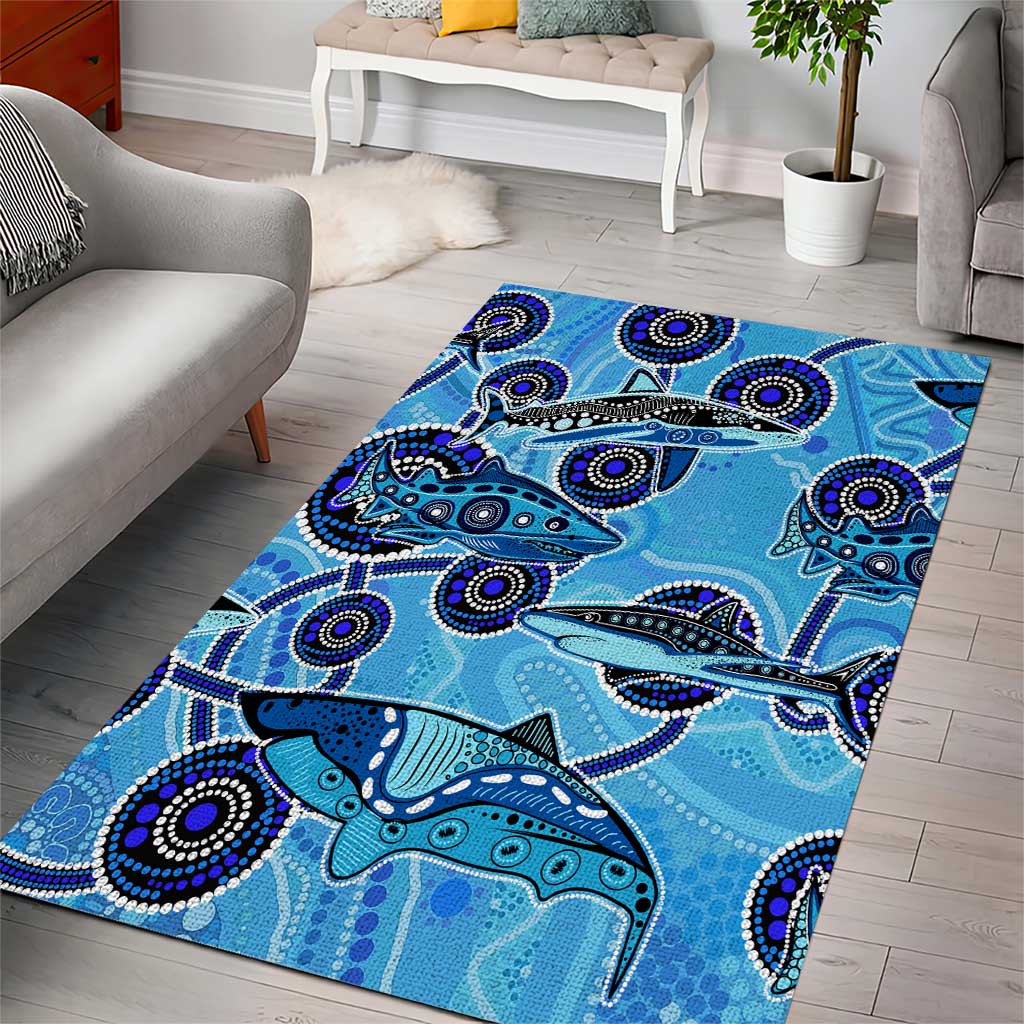 Sharks Aboriginal Australia Area Rug Indigenous Art Blue