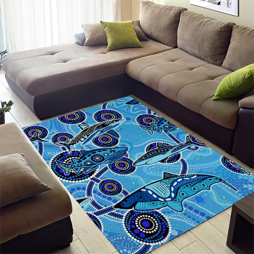 Sharks Aboriginal Australia Area Rug Indigenous Art Blue