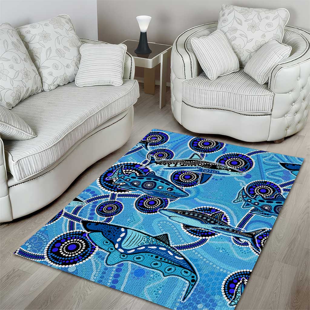 Sharks Aboriginal Australia Area Rug Indigenous Art Blue