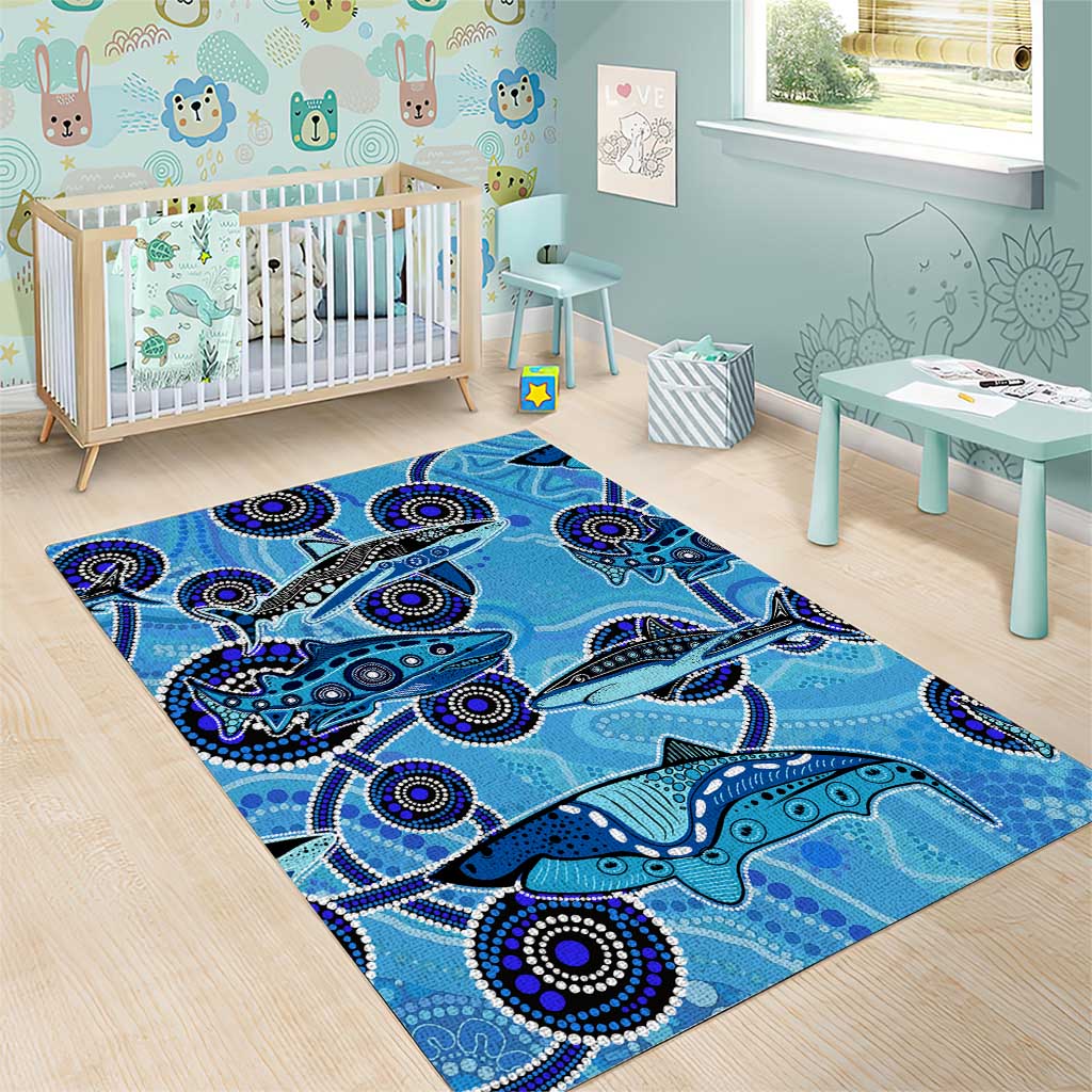 Sharks Aboriginal Australia Area Rug Indigenous Art Blue