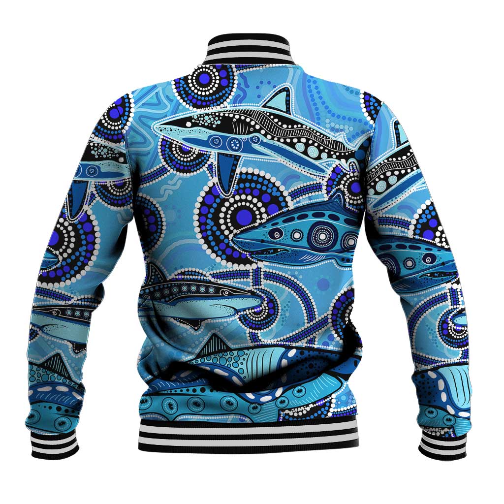 Sharks Aboriginal Australia Baseball Jacket Indigenous Art Blue