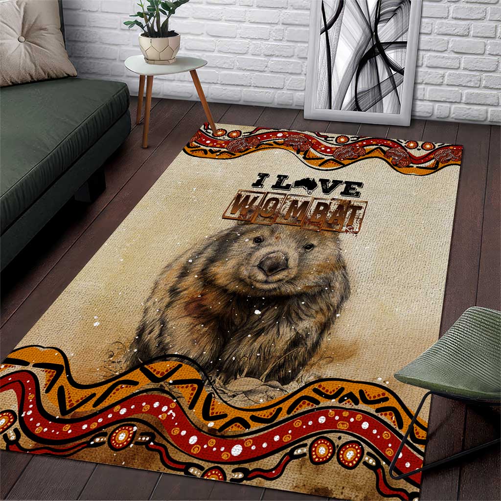 I Love Wombat Area Rug Australian Aboriginal Art