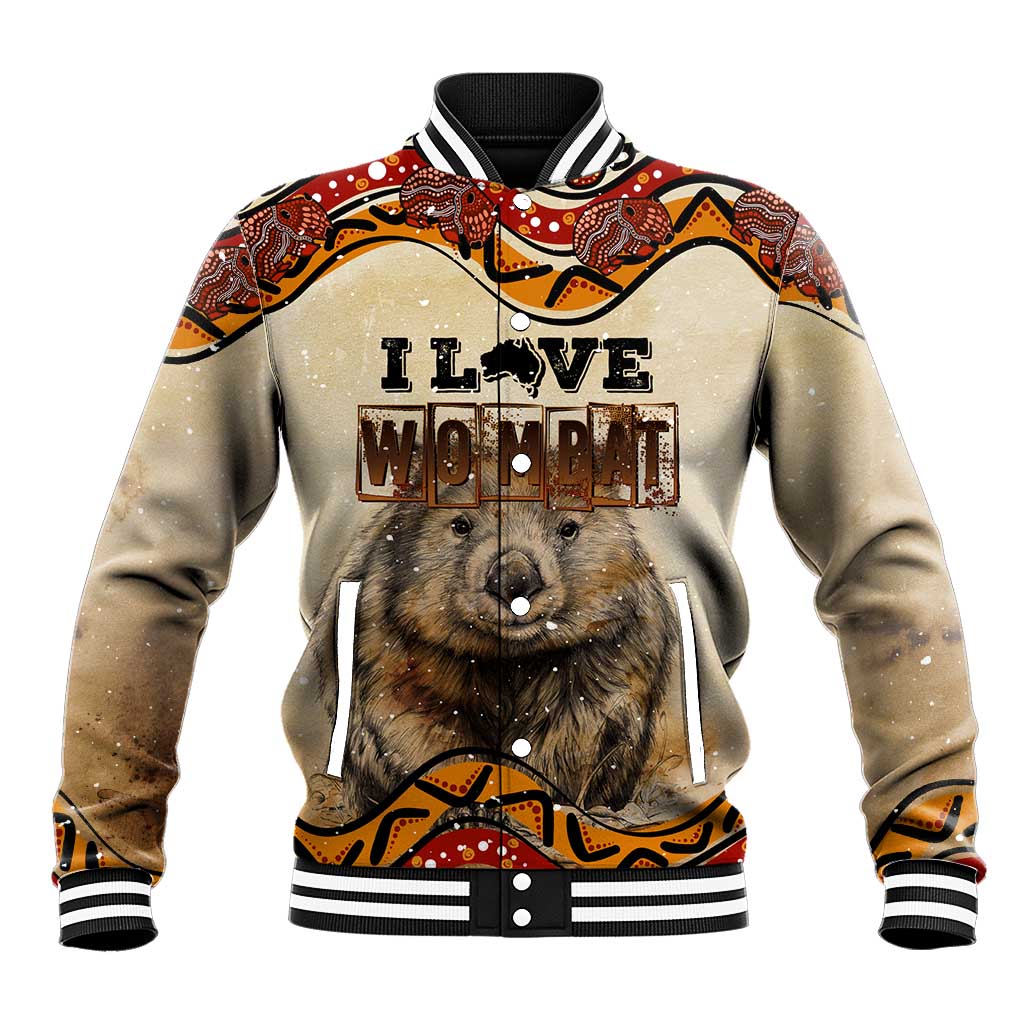 I Love Wombat Baseball Jacket Australian Aboriginal Art