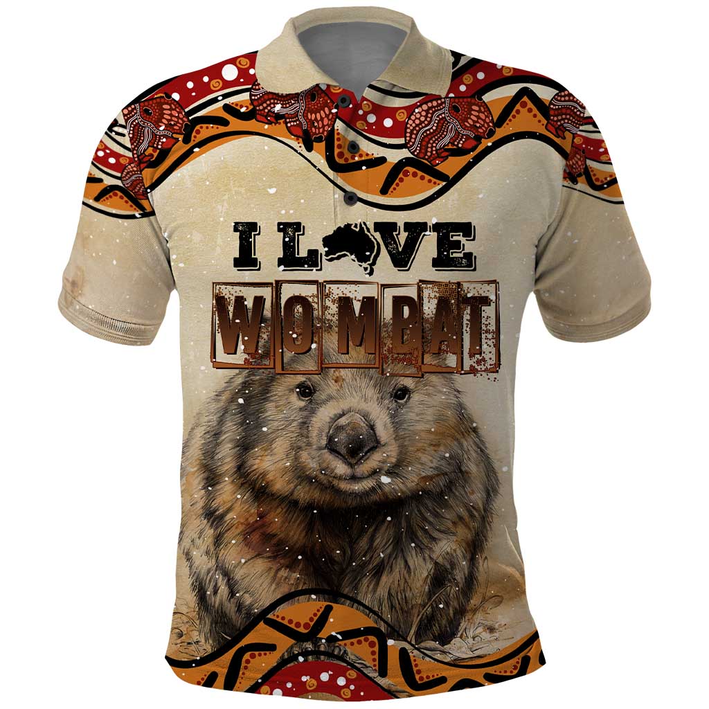 I Love Wombat Polo Shirt Australian Aboriginal Art