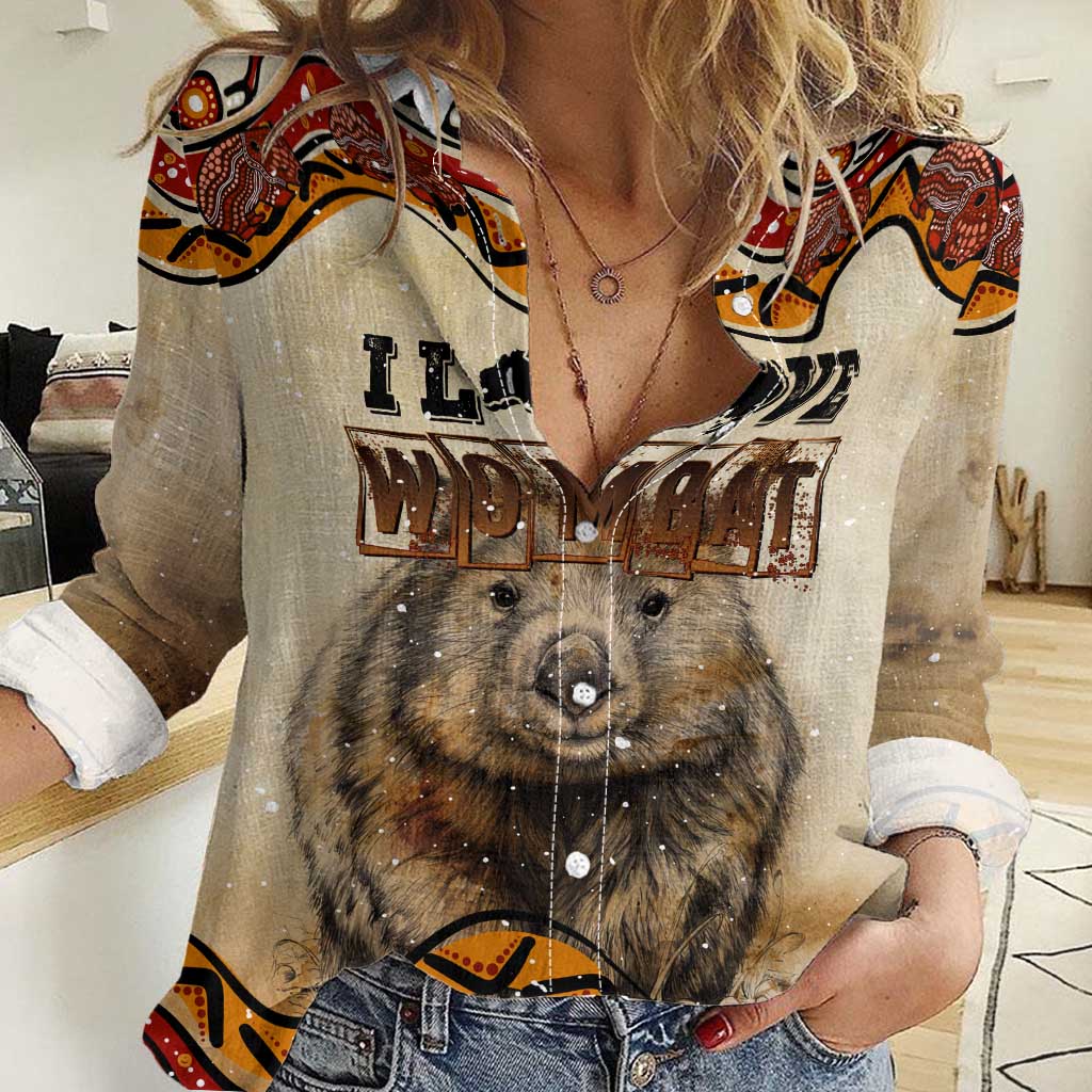 I Love Wombat Women Casual Shirt Australian Aboriginal Art