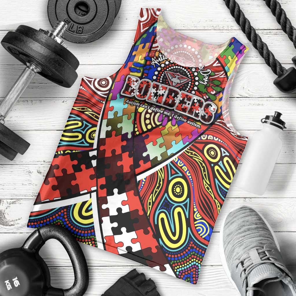 Autism Awareness Australia Essendon Bombers Men Tank Top Aboriginal Indigenous Art