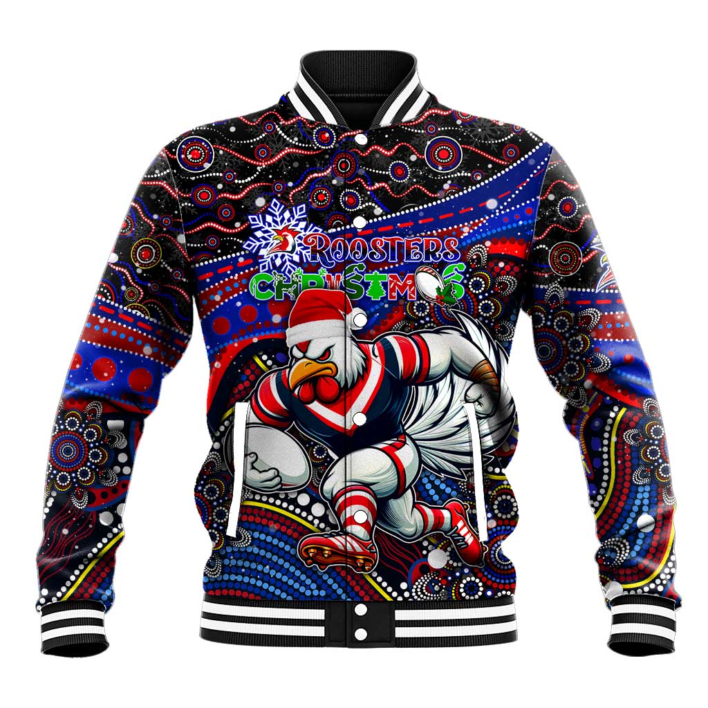 Merry Christmas Sydney Roosters Baseball Jacket Aboriginal Santa Rugby Mascot - Tricolours