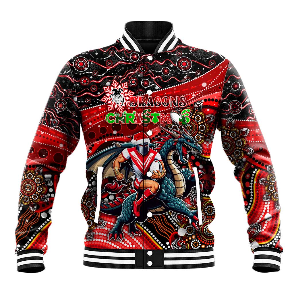 Merry Christmas Dragons Baseball Jacket Aboriginal Santa Rugby Mascot - St George Illawarra