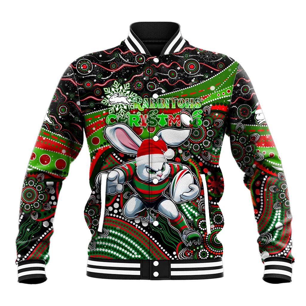 Merry Christmas Rabbitohs Baseball Jacket Aboriginal Santa Rugby Mascot - South Sydney Bunnies