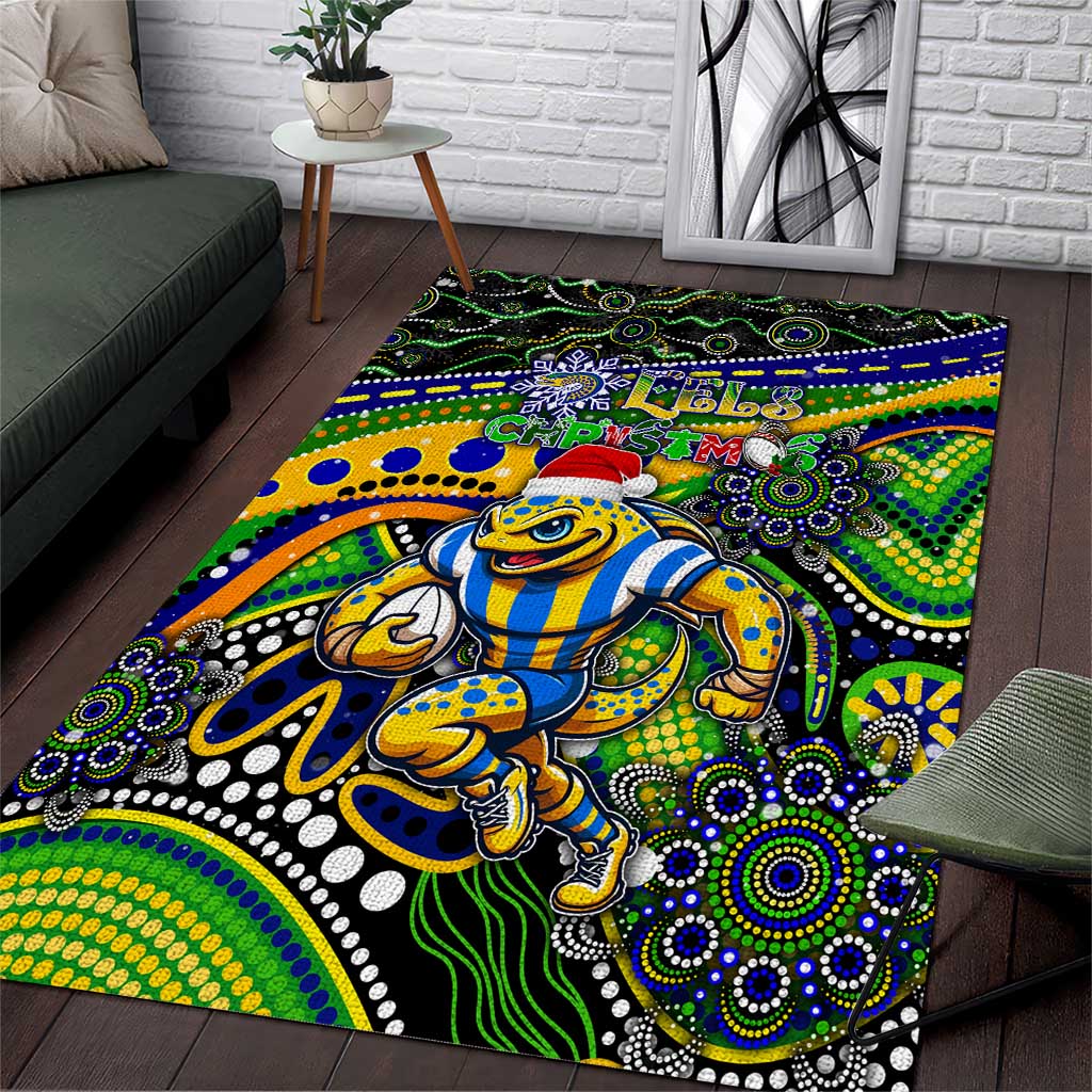 Merry Christmas Eels Area Rug Aboriginal Santa Rugby Mascot - Parramatta