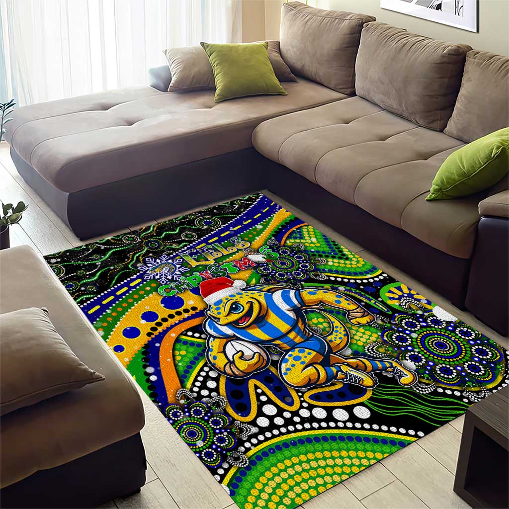 Merry Christmas Eels Area Rug Aboriginal Santa Rugby Mascot - Parramatta