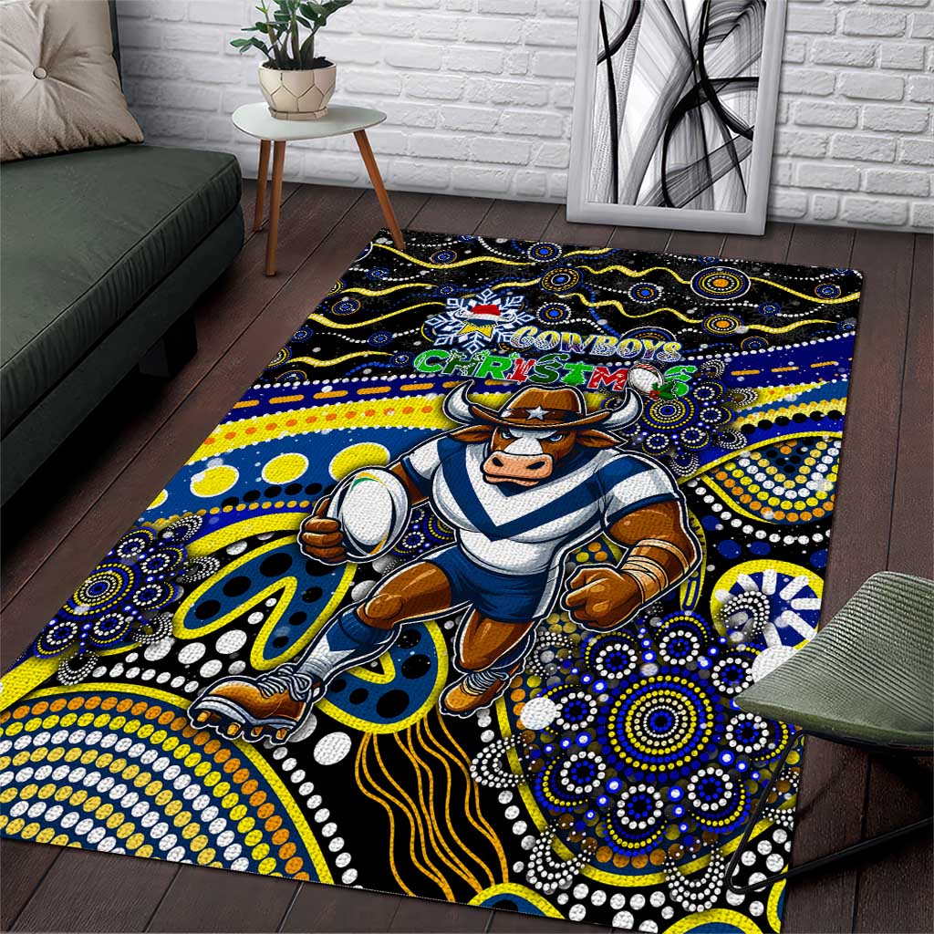 Merry Christmas Cowboys Area Rug Aboriginal Santa Rugby Mascot - North Queensland