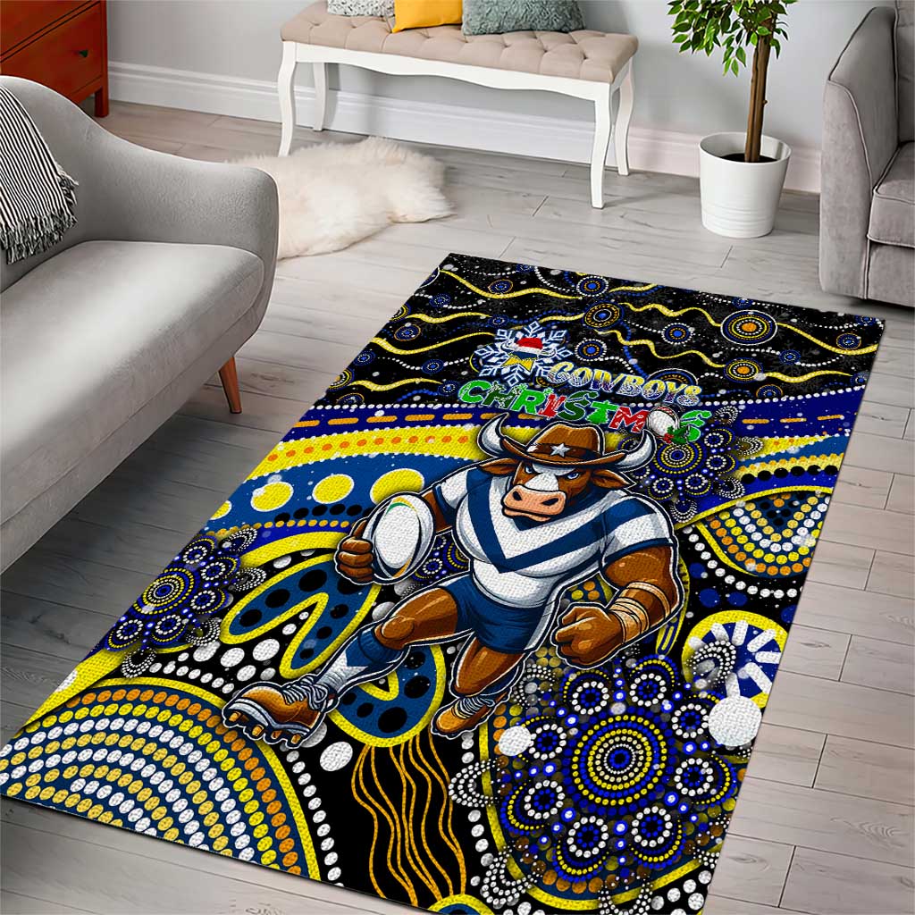 Merry Christmas Cowboys Area Rug Aboriginal Santa Rugby Mascot - North Queensland