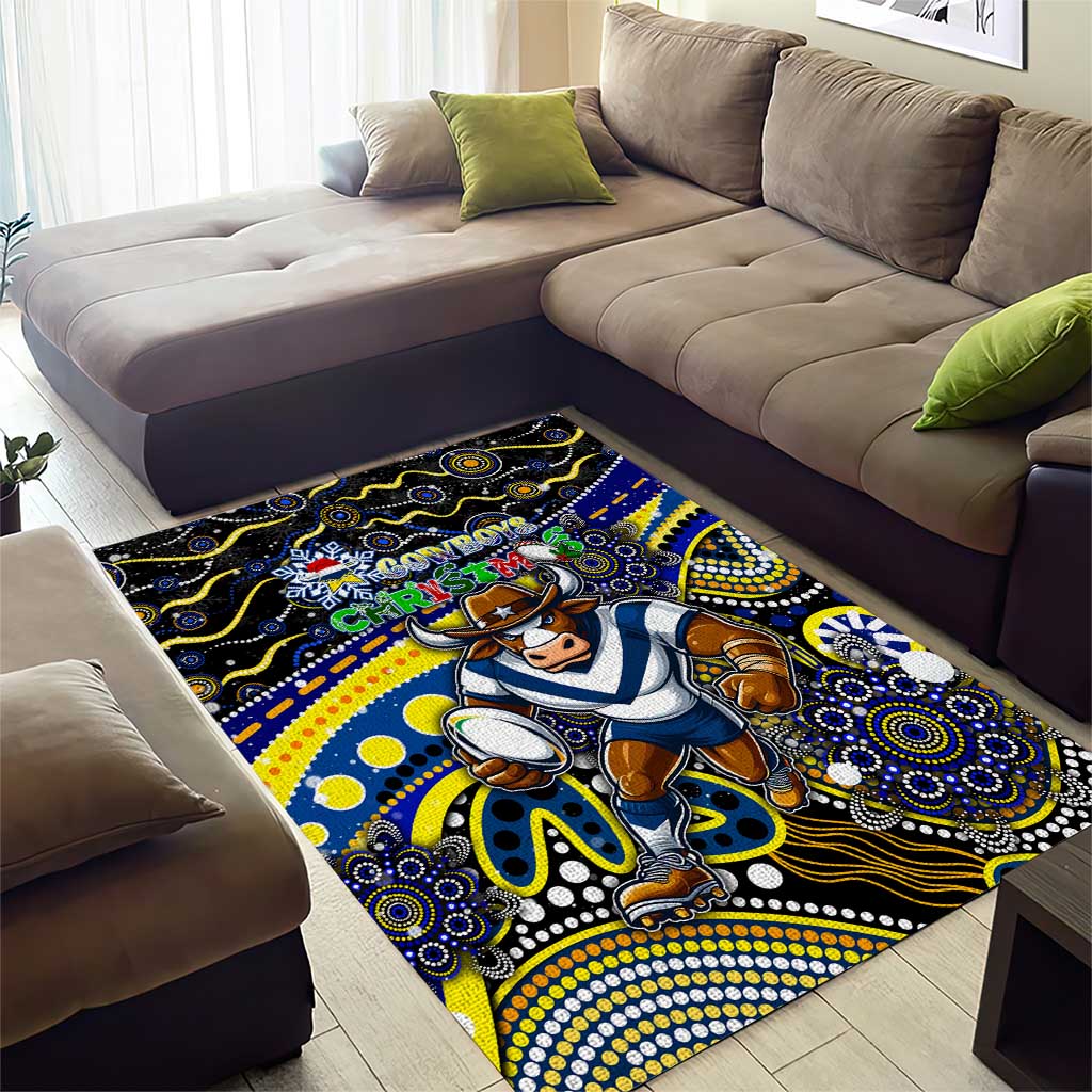 Merry Christmas Cowboys Area Rug Aboriginal Santa Rugby Mascot - North Queensland