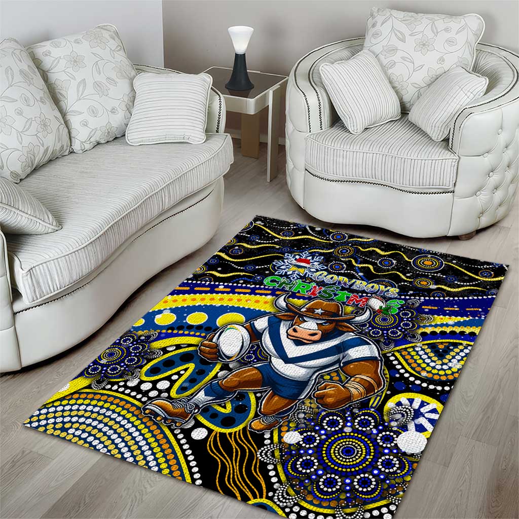 Merry Christmas Cowboys Area Rug Aboriginal Santa Rugby Mascot - North Queensland