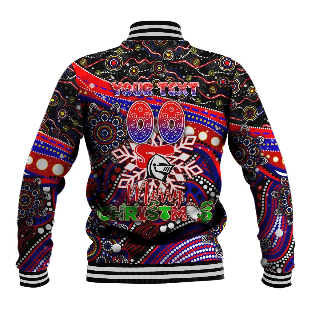 Merry Christmas Newcastle Knights Baseball Jacket Aboriginal Santa Rugby Mascot - Novocastrians