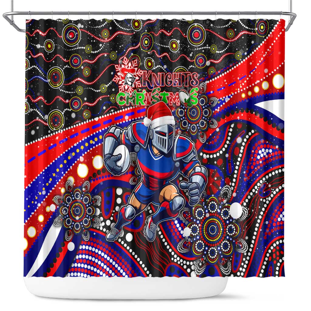 Merry Christmas Newcastle Knights Shower Curtain Aboriginal Santa Rugby Mascot - Novocastrians